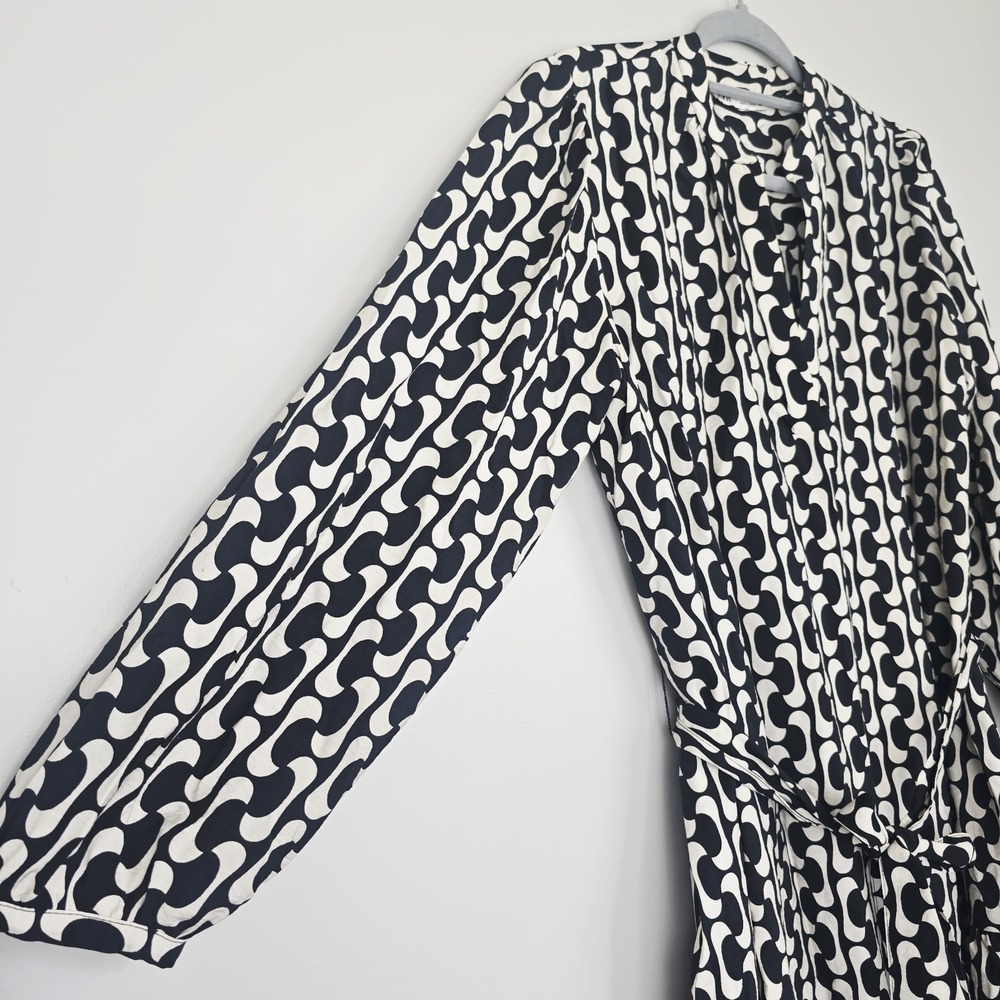 ZARA The Paula Dress Black / Ivory Geometric‎ Print Sz Medium Long Sleeves.D111 - Picture 7 of 14